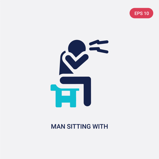 两色男子坐在头痛的图标图片下载