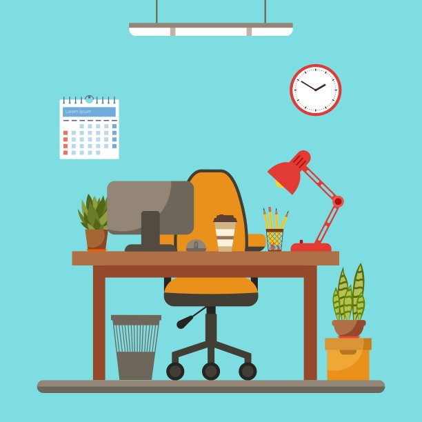 彩色办公桌特写概念图片下载