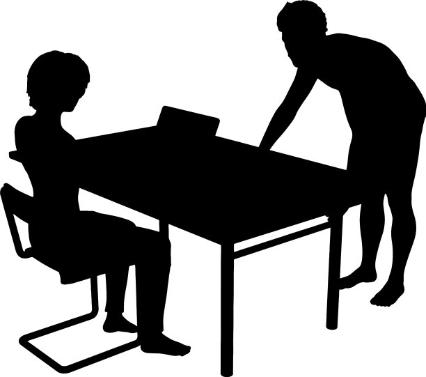 桌旁男孩女孩的剪影图片下载