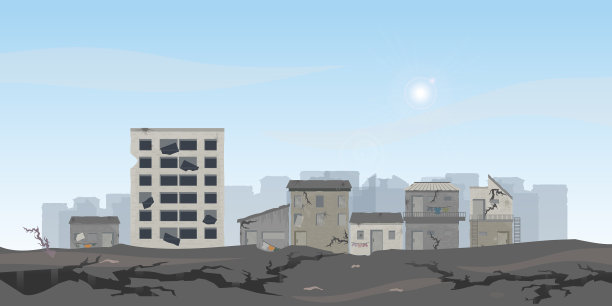 地震毁坏了房屋和街道图片下载