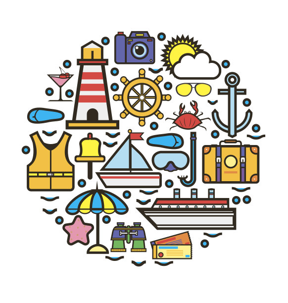 圆与航海巡航元素设置在白色图片下载