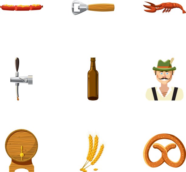 假日啤酒图标设置卡通风格图片下载