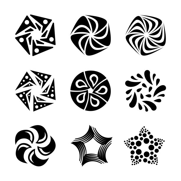 一套太阳、星星、花朵形状的标志设计图片下载