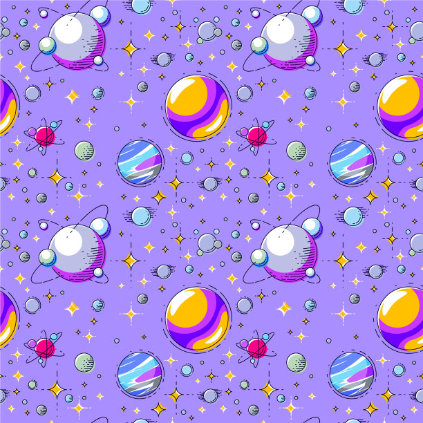 无缝空间背景与行星恒星图片下载