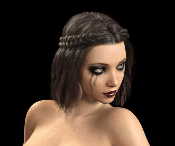 哭泣的女人与化妆在黑色的背景，3D渲染图片下载