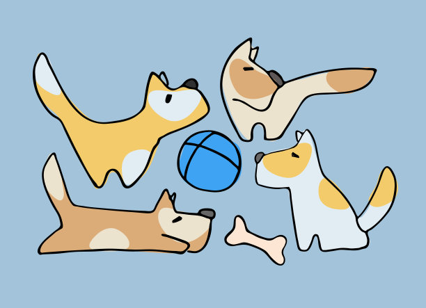 有趣的狗玩。骨头，球和小猎犬的涂鸦图片下载