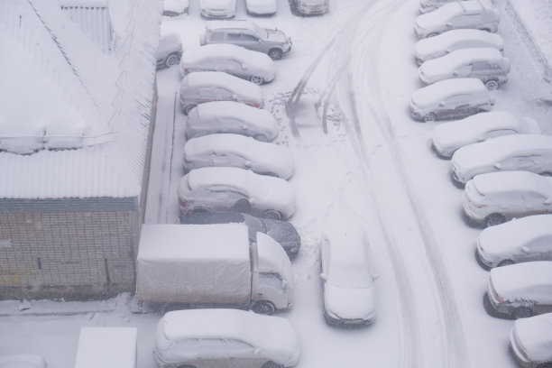 车停在雪下。窗外的景色图片下载