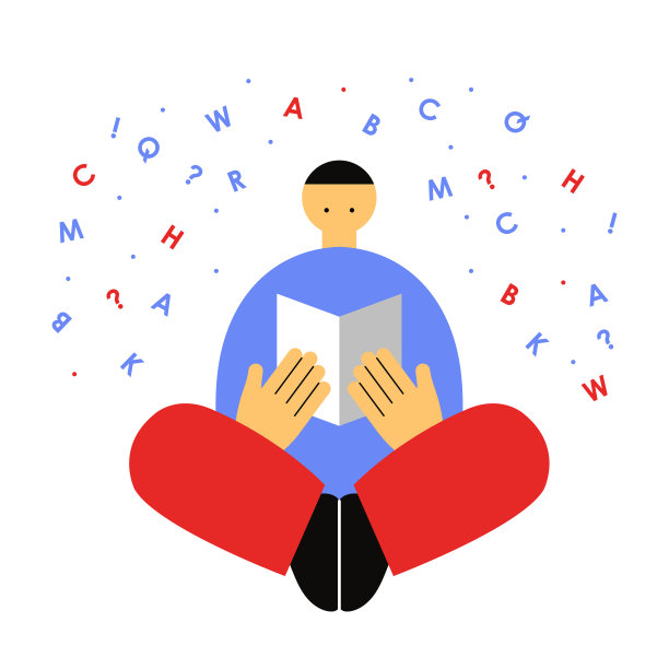 男人坐着，读着书矢量插图图片下载