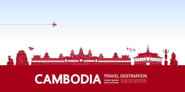 柬埔寨旅游目的地大矢量插图。图片下载