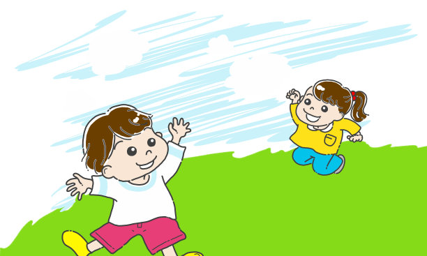 孩子们在绿地上奔跑图片下载