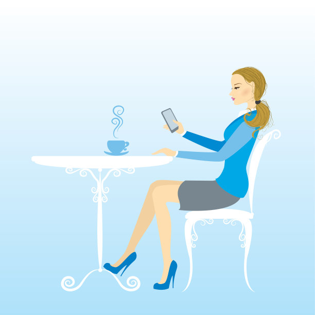 坐在咖啡店里的漂亮女孩图片下载