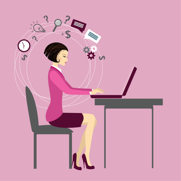 使用笔记本电脑工作的办公室职员或商业女性图片下载