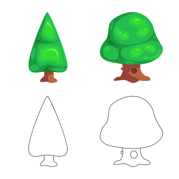 孤立对象的树和自然符号集图片下载