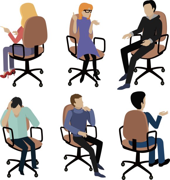 一组坐在工作中的男人和女人图片下载