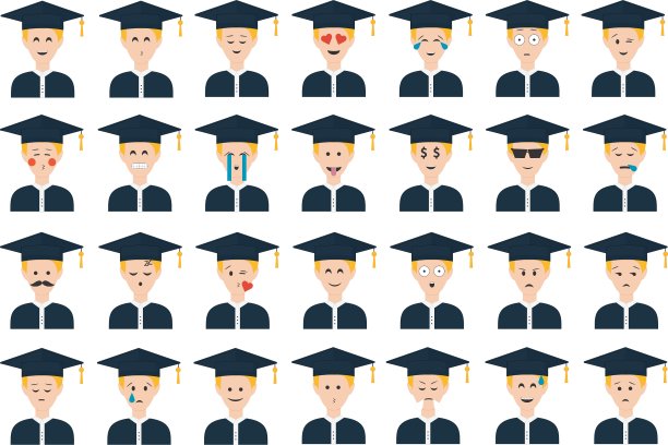 一组学生的表情孤立在白色图片下载