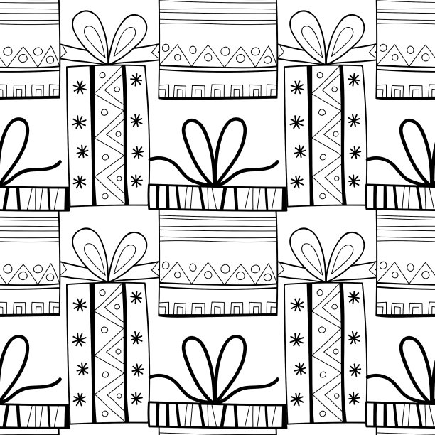 黑白无缝图案搭配礼品盒图片下载