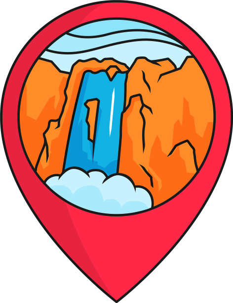 瀑布地图pin定位标志徽章高图片下载