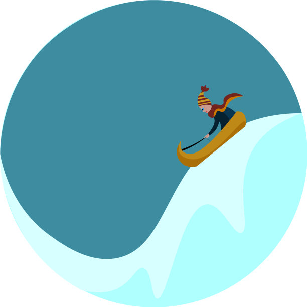 画一个男孩在雪地上坐雪橇图片下载