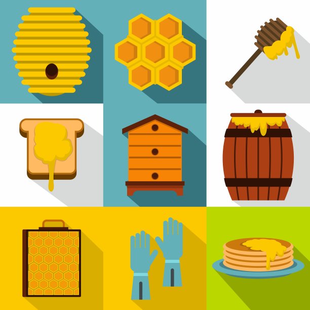 养蜂图标设置扁平风格图片下载