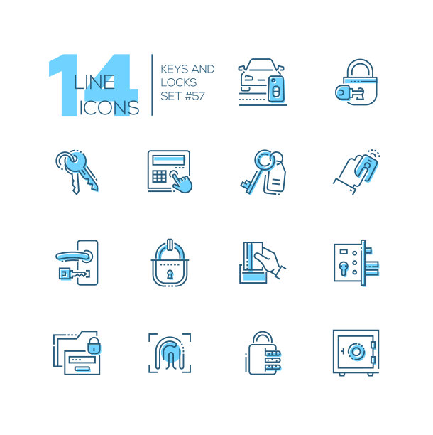 钥匙和锁-现代细线设计图标集图片下载