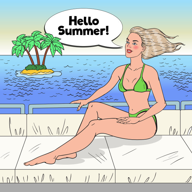 年轻的波普艺术女子坐在私人游艇上图片下载