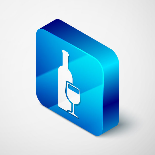 等距葡萄酒瓶与葡萄酒杯图标图片下载