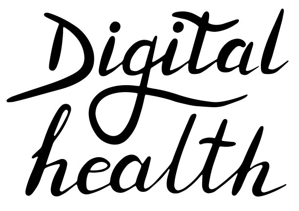 数字健康，医生在线，字体书法插画。矢量eps手写笔刷新潮的黑色孤立在白色背景上。图片下载