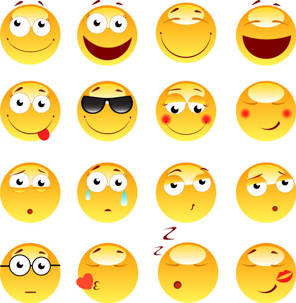 一套3d可爱的表情符号，表情符号和微笑图标图片下载