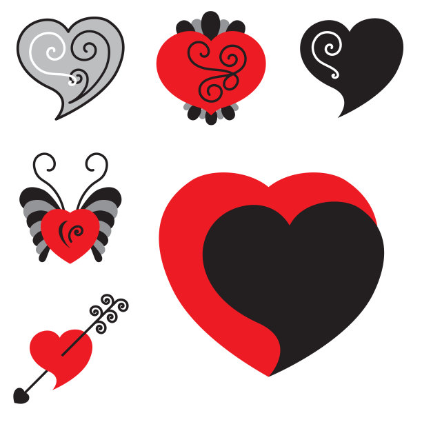 一套不同形状的心图标图片下载