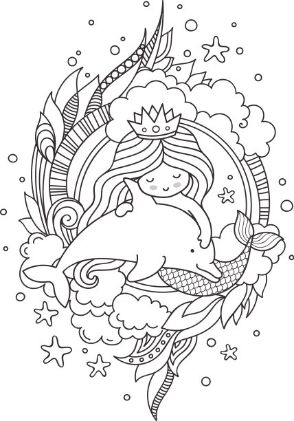 可爱的小美人鱼公主和海豚图片下载