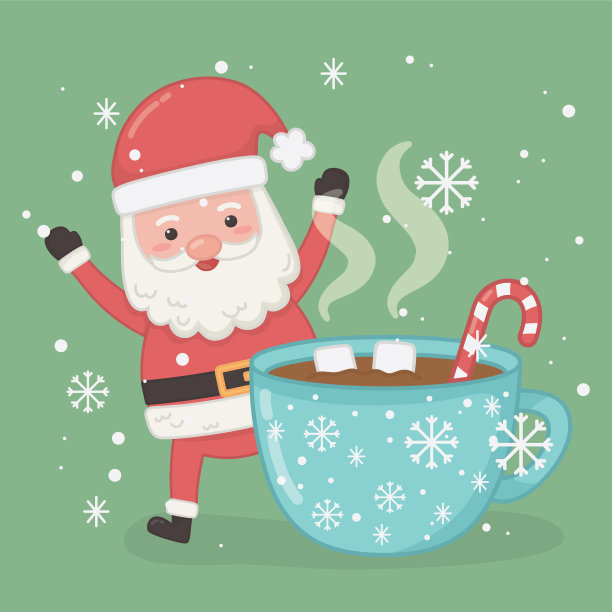 有圣诞老人和巧克力杯的圣诞卡片图片下载