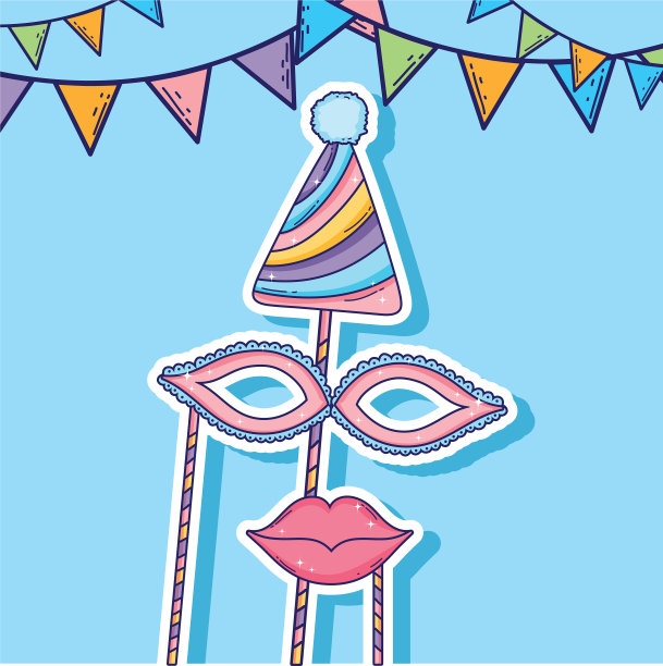 带有帽子和面具服装的彩旗图片下载