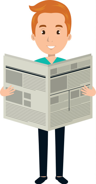 读报纸的年轻人化身图片下载