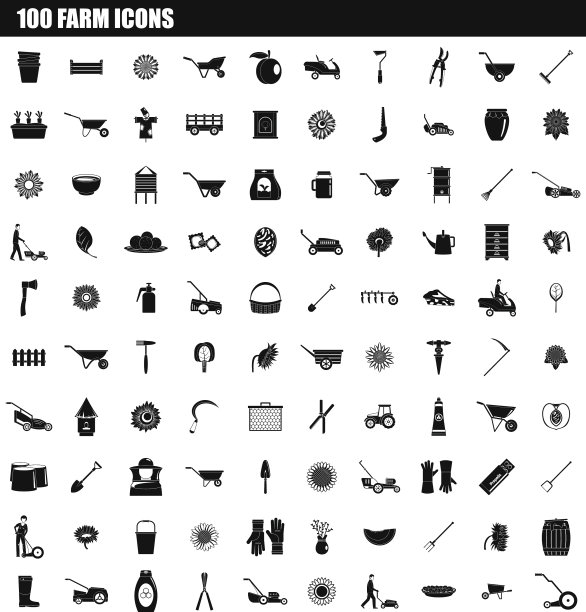 100个农场图标设置简单的风格图片下载