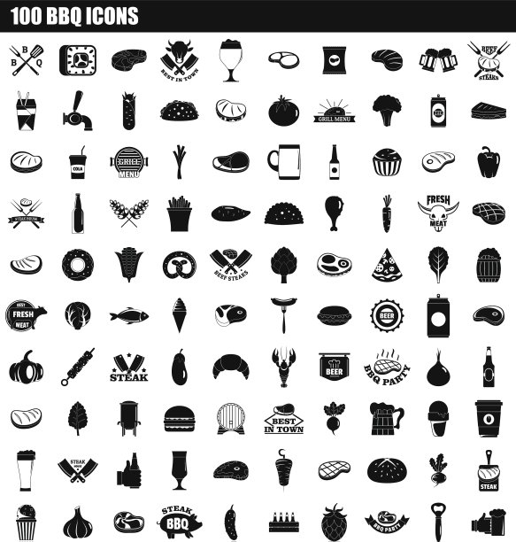 100烧烤图标设置简单的风格图片下载