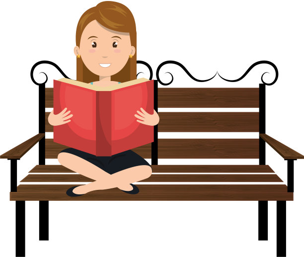 女人在公园的椅子上看书图片下载
