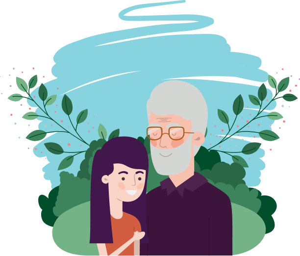 女孩和爷爷具有山水性格图片下载