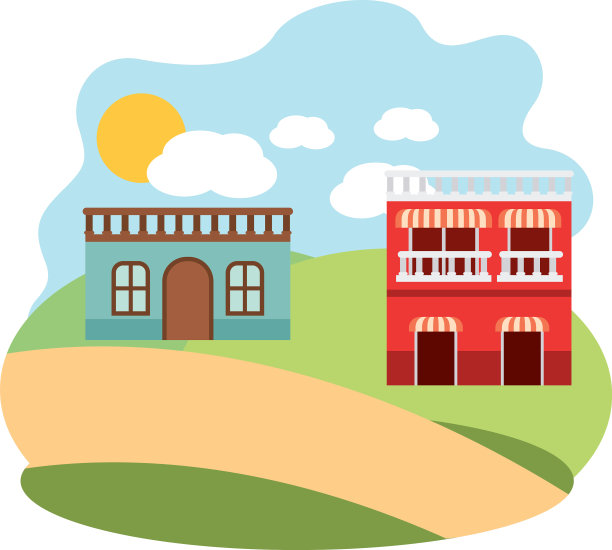 社区房屋在景观孤立图标图片下载