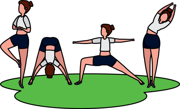 美女团体在草地上练习普拉提图片下载