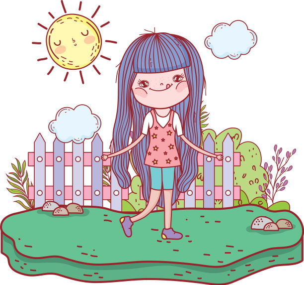 小女孩与太阳卡哇伊的角色图片下载