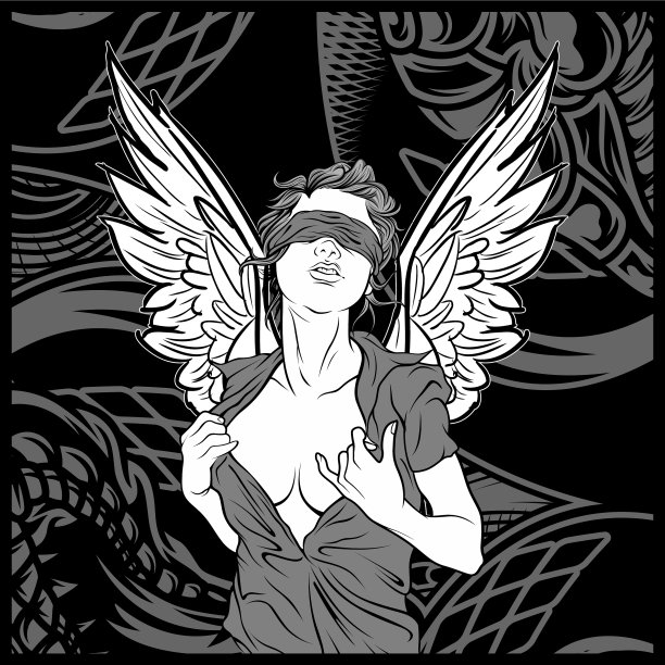 女性天使与翅膀手绘图片下载