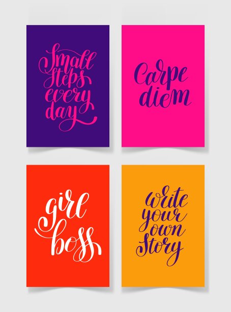 一套四种鲜艳颜色的手写字母图片下载