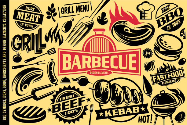 烧烤和烧烤符号，图标，标签，标语和图片下载