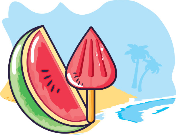 沙滩清爽果汁配西瓜片图片下载
