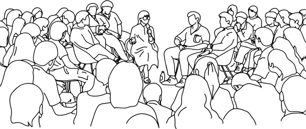 女教师和学生在报告厅图片下载