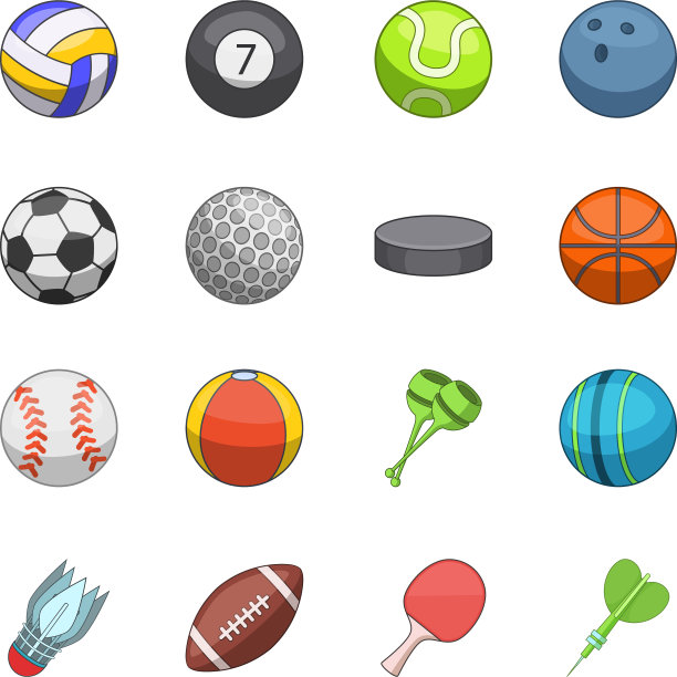运动球图标设置卡通风格图片下载