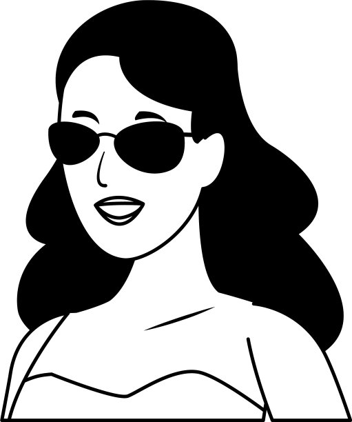 女人微笑的太阳镜侧面卡通图片下载