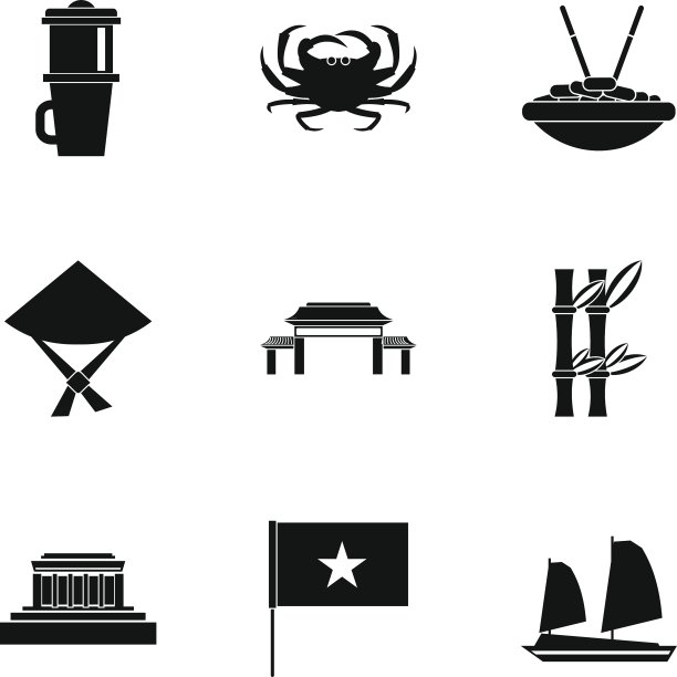 在越南的假日图标设置简单的风格图片下载