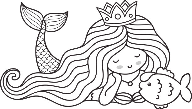 美人鱼和可爱的小鱼躺在海底图片下载