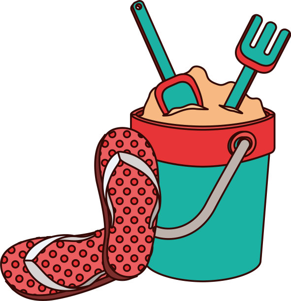 砂桶与拖鞋在白色的背景图片下载